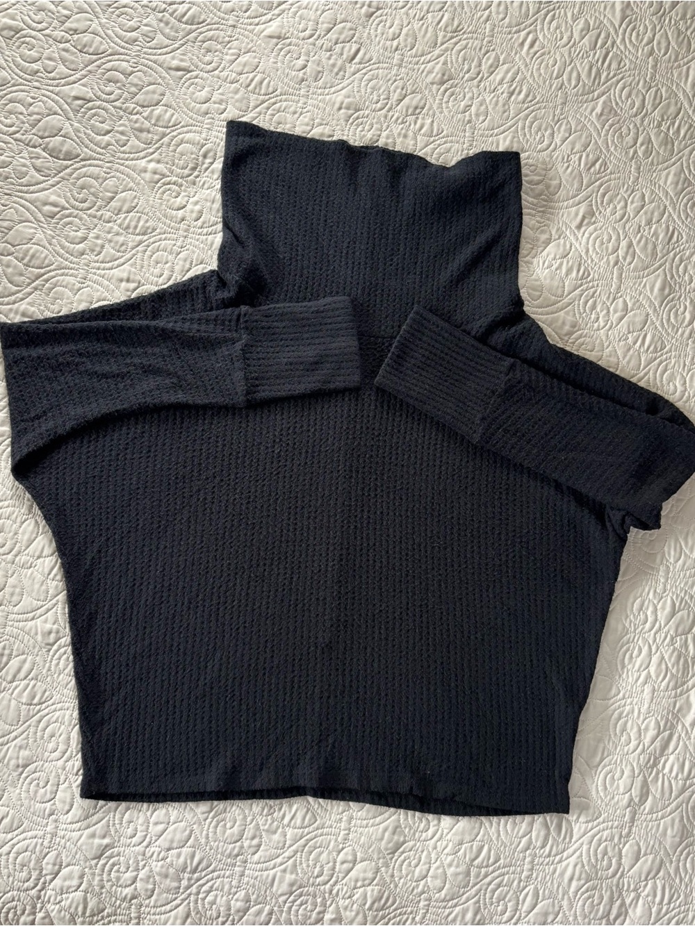 Korye Black Waffle Knit Cowl Neck Sweater